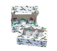Baked with Love Vintage Holly Cupcake Boxes, Twin Pack, To Carry Tasty Festive Treats, Dual Insert for 6 Standard or 12 Mini Cupcakes or Muffins, Pack of 2 Christmas Boxes