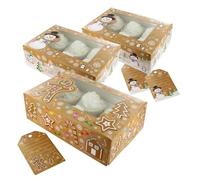 Baked with Love With Love Christmas Cupcake Boxes & Gift Tag Set, 3 Pack, 6/12 Festive To Carry Tasty Treats, Includes Dual Insert For 6 Standard Cupcakes or 12 Mini