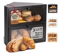 BakedBin Corner Bread Box for Kitchen Countertop - Airtight, Extra Large, Double Layer Black, Vintage Storage for Homemade Bread, Under Cabinet Organizer