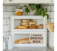 BakedBin Corner Bread Box for Kitchen Countertop - New 2025 Airtight Design - Extra Large, Double Layer White Breadbox, Vintage Storage for Homemade Bread, Under Cabinet Organizer