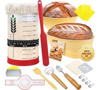 BakeEase Sourdough Kit for Beginners, 1200ml Sourdough Jar, 2 Silicone Proofing Baskets, Thermometer, Feeding Tracker, Sourdough Recipe, Dutch Oven Sling, Scrapers, 18PCS Sourdough Starter Kit