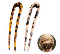 Bakefy- 2Pcs Leopard Print Hair Pins Classic U Shape Chignon Pin Acetate Hairpins Disk Vintage Bun Hair Chopsticks Retro Accessories Chinese Style Hairpin Fit Women, Girls, Party, Stylist