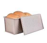 Bakeley Pullman Loaf Pan with Lid, Non-Stick Rectangle Corrugated Toast Box for Oven Baking, 1Lb Dough Capacity 7.7" x 4.2" x 4.4"