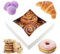 BAKELUV 8x8x2.5 Bakery Boxes with Window | White, 25 PCS | 8x8 Cookie Boxes 8x8 Cake Box, 8 Inch Bakery Boxes for Cinnamon Rolls, Treat Boxes, Dessert Boxes, Auto Pop Up