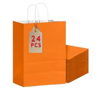 Bakepacker Paper Gift Bags with Handles Vibrant Orange 24Pcs Large for party