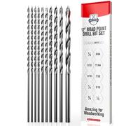 Baker and Bolt Extra Long 12" Brad Point Drill Bit Set for Wood Stainless Steel Wood Drill Bits Set | Pack of 10 with Storage Sleeve