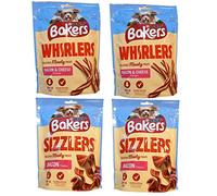 Baker Bacon & Cheese Whirlers 2 x 130g and Bacon Sizzlers 2 x 90g Dog Treats