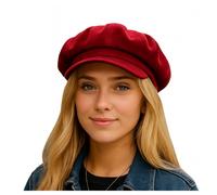Baker Boy Hat Ladies Velvet Newsboy Cap Headware Colourful Gift - Red