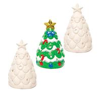 Baker Ross AC3262 Christmas Tree Ceramic Tealight Holders - Ideal for Kids' Arts and Crafts, Gifts, Keepsakes and More (Pack of 3), Assorted