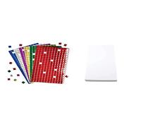 Baker Ross AF742 Metallic Foam Self-Adhesive Mosaic Squares Perfect for Arts and Crafts, Asst Colours & House of Card & Paper A4 White Card 180gsm x 50 Sheets Per Pack A4 HCP370
