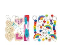 Baker Ross AR126 Wooden Heart Cross Stitch Keyring - Pack Of 5, Kits For Beginners, Embroidery Set & AR434 Make Your Own Wooden Rainbow Keyring, For Kids To Paint, Decorate and Use (Pack of 4), 12cm