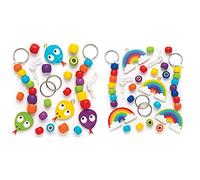 Baker Ross AR440 Snake Wooden Keyring & Bag Dangler Kits (Pack of 4) & AR434 Make Your Own Wooden Rainbow Keyring, For Kids To Paint, Decorate and Use (Pack of 4), 12cm