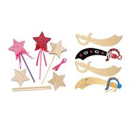 Baker Ross AR457 Star Toy Wand Making Kit (Pack of 6) Wands for Kids to Craft and Decorate & EF695 Pirate Wooden Swords for Children to Paint Decorate & Personalise Dressing Up - Pack of 4