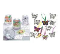 Baker Ross AR618 Woodland Animal Colour-in Snow Globes Value Pack - Creative Art and Craft Supplies for Kids to Make & ET815 Butterfly Mini Suncatcher Decorations For Kids Arts and Crafts