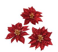 Baker Ross AR844 Glitter Poinsettia Artificial Flowers, Wood, Decoration or Christmas Crafts (Pack of 8), Assorted