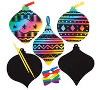 Baker Ross AT197 Bauble Scratch Art Decorations - Pack of 10, Scratch Cards for Colourful Christmas Decorations, Great Christmas Crafts for Kids