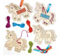 Baker Ross AT317 Unicorn Wooden Cross Stitch Decoration Kits, Arts and Crafts for Kids (Pack of 5)