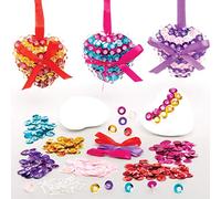 Baker Ross AT367 Heart Sequin Decoration Kits - Pack of 3, Festive Tree Ornaments for Kids to Decorate in Arts and Crafts Activities
