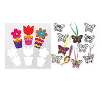 Baker Ross AT377 Flowerpot Card Blanks, Spring Craft Blanks for Kids Arts and Crafts (Pack of 30) & ET815 Butterfly Mini Suncatcher Decorations (Pack of 12) for Kids Arts and Crafts