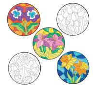 Baker Ross AT393 Flower Colour In Window Decorations - Pack of 12, 15cm Diameter, 6 Assorted Designs, Window Art, Craft Decorating