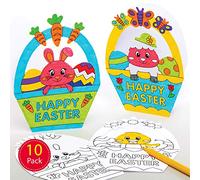 Baker Ross AT516 Easter Basket Colour in Cards - Pack of 10, Creative Easter Art and Craft Supplies for Kids to Make and Decorate, White