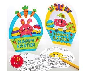 Baker Ross AT516 Easter Basket Colour in Cards - Pack of 10, Creative Easter Art and Craft Supplies for Kids to Make and Decorate, White