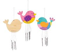 Baker Ross AT558 Bird Wooden Windchimes - Pack of 4, Musical Chime Kits for Kids Arts and Crafts Projects, Great Indoor or Outdoor or as a Gift for Creative Children