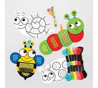 Baker Ross AT619 Bug Colour in Cross Stitch Kits - Pack of 5, Embroidery Kits for Beginners, Ideal Kids Arts and Crafts Project