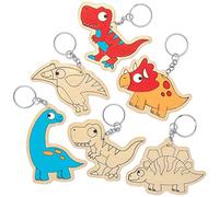 Baker Ross AT671 Dinosaur Wooden Keyrings - Pack of 10, for Kids to Make and Display in Arts and Crafts
