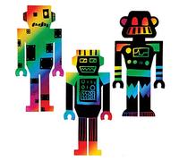 Baker Ross AT682 Robot Scratch Art Bookmarks - Pack of 10, Rainbow Scratch Paper with Stylus for Kids to Decorate in Arts and Crafts Activities
