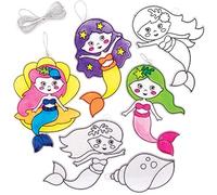 Baker Ross AT693 Mermaid Suncatchers - Pack of 10, Suncatcher Stained Glass Effect for Children to Make and Display