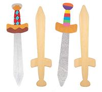 Baker Ross AT697 Wooden Swords for Kids to Paint - Pack of 4, Knight Wood Painting Kits for Arts and Crafts and Pretend Play
