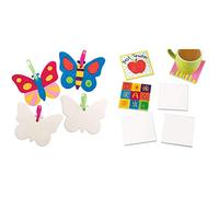 Baker Ross AT875 Butterfly Ceramic Decorations - Pack of 5 & EK3336 Paint Your Own Coasters (Pack of 6) Creativity for Kids to Decorate and Display, Ceramic, 9.5cmx9.5cm