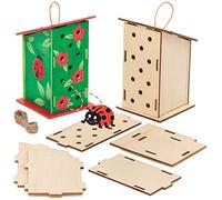 Baker Ross AT884 Wooden Ladybird House Kits - Pack of 2, For Kids Arts and Crafts Projects, Green