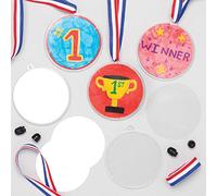 Baker Ross AT988 Personalized Plastic Medals for Kids - Pack of 6, Make Your Own Plastic Badge for Kids Rewards, Craft Kits, Arts Projects or Sports Day