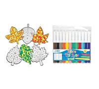 Baker Ross Autumn Colour-in Window Decorations (Pack of 12)(AR646) and Broad Tip Marker Pens Value Pack (Pack of 12)(AF962)