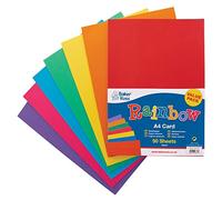 Baker Ross AV535 A4 Rainbow Coloured Card - Pack of 50 Sheets, 220gsm, Assorted Colours, Card Making, Scrapbooking, Craft Supplies