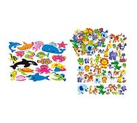 Baker Ross AW381 Sealife Foam Stickers (Pack of 120), Assorted & EV3115 Jungle Animal Foam Stickers (Pack of 96) Self Adhesive Puffy Scrapbook Stickers