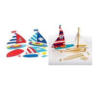 Baker Ross AW457 Make Your Own Sailboat Kit (Pack of 3) Craft kits for Kids, Party Fillers and Activities. & EF666 Wooden Sailboat Kits (Pack of 2) for Kids to Decorate, Arts and Crafts, 19cm