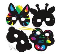 Baker Ross AW489 Jungle Animal Scratch Art Masks, Costume Masks for Kids, 25cm, Assorted, Pack of 6, Pieces