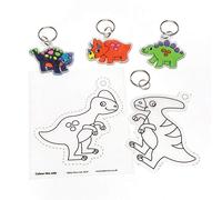 Baker Ross AW566 Dinosaur Super Shrink Keyrings - Pack of 8, Colour in Keyring Craft Kits for Kids, Kids Party Bag Arts and Crafts, White