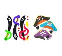Baker Ross AW617 Pirate Sword Kits (Pack of 4), Assorted, 4 Pack & ET142 Pirate Hat & Eye-Patch Kits (Pack of 3)