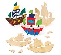 Baker Ross AW621 Wooden Stand-up Pirate Ships (Pack of 6)