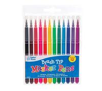 Baker Ross AW645 Brush Tip Marker Pen (Pack of 12) Assorted Colour Pens with Long Brush Fine Tips Perfect for Drawing, Colouring and Highlighting For Adults and For Kids