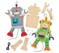 Baker Ross AW648 Robot Wooden Puppets - Creative Arts and Crafts Kits for Kids, Make Your Own Puppet, Wood, Pack of 4, Pieces