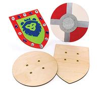 Baker Ross AW654 Wooden Shields - Pack of 2, 25cm-30cm, Knights Shields, Elastic Handle, Costume Accessory, Dress Up