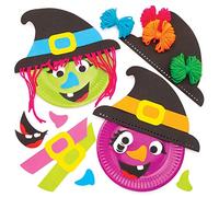 Baker Ross AW785 Witch Plate Decoration Kit - Pack of 4, Halloween Sticky Craft Set for Kids