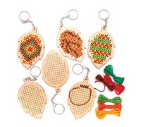 Baker Ross AW843 Leaf Wooden Cross Stitch Keyring Kits, Autumn and Winter Arts and Crafts (Pack of 5)