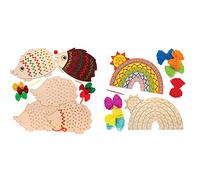 Baker Ross AW934 Hedgehog Wooden Threading Kits, Arts and Crafts for Kids (Pack of 4), Assorted & AW420 Rainbow Wooden Threading Kits (Pack of 4)