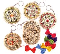 Baker Ross AW984 Rangoli Wooden Cross Stitch Keyring Kits (Pack of 5) -Arts and Crafts for Kids, Assorted